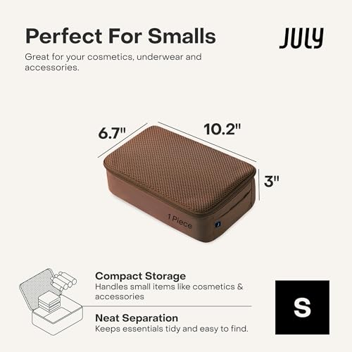 July Packing Cells - 4 Set Packing Cubes Luggage Organizer Bags (S, M, 2 x L), Must-Have Suitcase Organizer for Travel, Road Trip & Camping Accessories, Stain-proof, Washable, 3 Sizes - Dark Brown