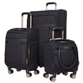 kensie Hudson Softside 3-Piece Spinner Luggage Set, Black with Rose Gold