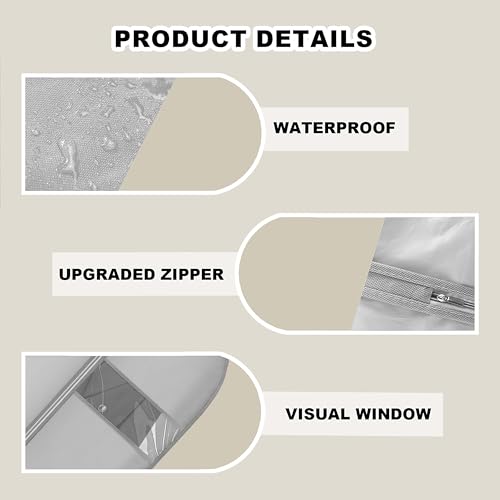 Beiskll 45" Garment Bags for Hanging Clothes, Dress Bags for Gowns Long with Clear Window, Foldable Suit Bag Cover for Travel and Storage (Grey)
