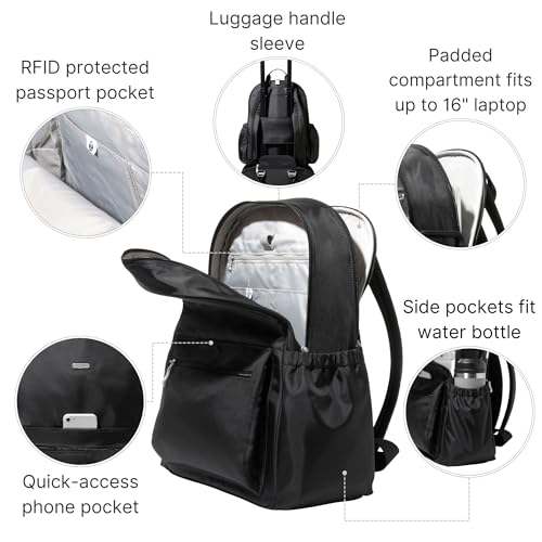 Baggallini Essential Laptop Backpack - 16x12 Inch Travel Backpack with 16" Laptop Sleeve - Lightweight Luggage Backpack