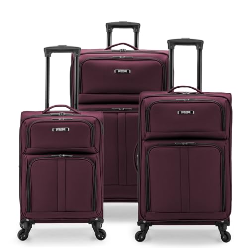 U.S. Traveler Anzio Softside Expandable Luggage with Spinner Wheels, Burgundy, 3-Piece Set (22/26/30)