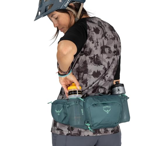 Osprey Savu 5L Biking Waist Pack for Men & Women - Mountain Bike Hydration Belt with Bottle Pockets, Pediment Grey/Dust Print, Extended Fit