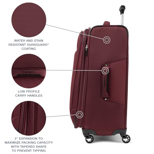 Travelpro Maxlite 5 Softside Expandable Luggage with 4 Spinner Wheels, Lightweight Suitcase, Men and Women, Burgundy, Checked-Medium 25-Inch