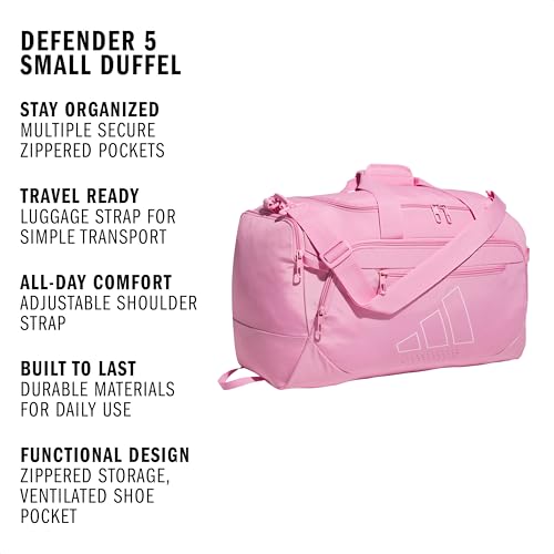 adidas Defender 5 Duffel Bag for Sports, Gym and Travel, Tropic Bloom/Clear Pink, OSFA
