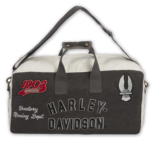 Harley-Davidson Multiple Patches & Logos Vintage Duffel Bag, Durable Canvas