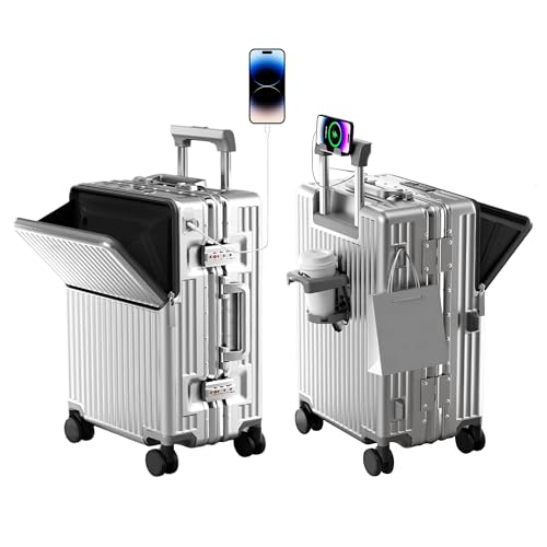 AIWEINY Zipperless Luggage, 22.4" x 15.4" x 9.4" Aviation Certified, Polycarbonate Aluminum Hardshell, Expandable Carry-On Luggage with Spinner Wheels, Hardshell Luggage, 20 Inch Cabin
