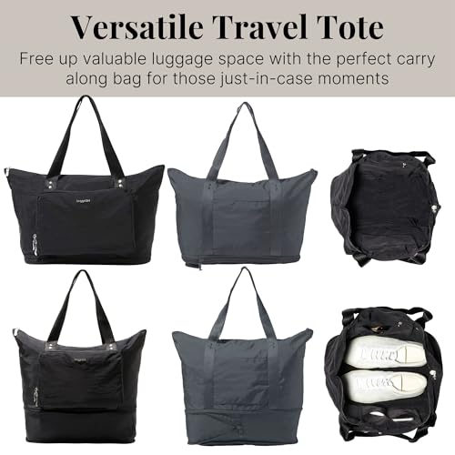 Baggallini Women's Carryall Expandable Packable Tote, Black