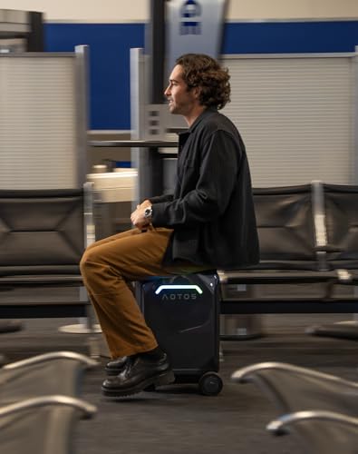 AOTOS Smart Rideable luggage-Roller carry-on luggage 22x14x9-TSA, Airline-Approved 22 inch Hardshell,Zipperless Travel Suitcase with Rolling WheelsApp Control -Cabin Suitcase for Airport Travel(Grey)