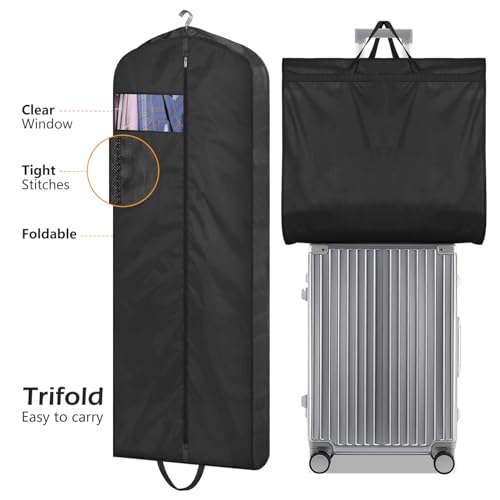 MISSLO 65" Long Garment Bags for Travel Dress Bags for Hanging Clothes 2 Packs Wedding Dress Cover Waterproof Clothes Protector for Closet Storage for Gowns, Tuxedos, Coats, Black