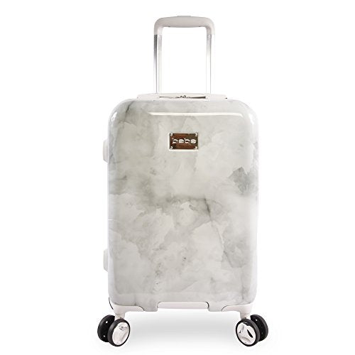 BEBE Lilah 2 Piece Suitcase Set with Spinner Wheels, Silver Marble