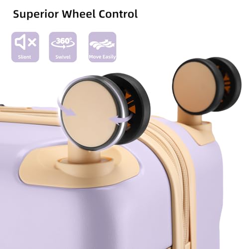 LARVENDER Luggage Sets 3 Piece Expandable Carry on Luggage 22x14x9 Airline Approved Hardshell Suitcase with Wheels TSA Lock, Lightweight Suitcase Set for Women with Travel Backpack, Lavender