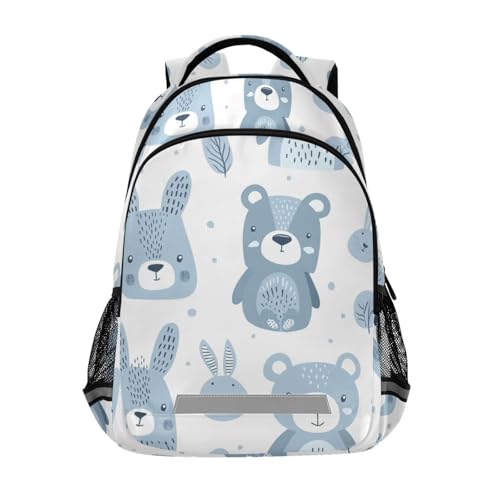 KLL Bear and Rabbit Pastel Blue fun kids backpack with large bookbags for middle school para bebes varon