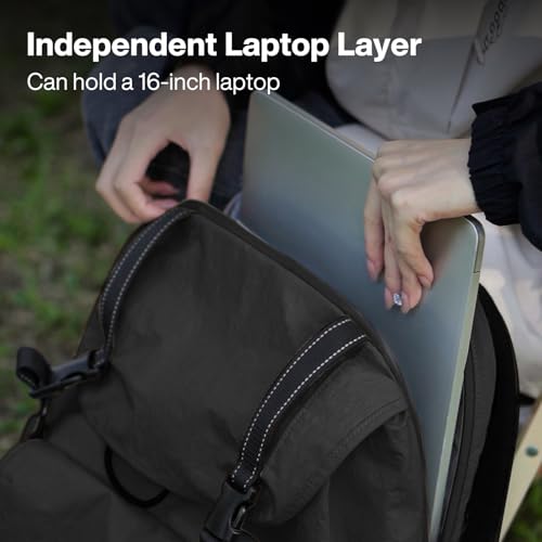 mixi Travel Backpack for Women Men, 18 Inch Carry On Laptop Backpack Flight Approved fits 16'' Laptop, Lightweight Waterproof Hiking Backpack Travel Outdoor Business Casual Daypack, Black