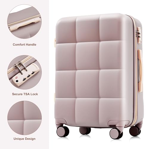 MoBtovs 3 Piece Luggage Set, ABS Hardside Suitcase Set (20/24/28) with Cup Holder and Spinner Wheels, Hook Up, Multiple Color Options, Suitable for Long-Term Travel, Rosy Brown