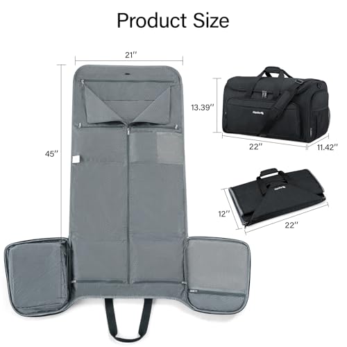 Hanke Carry on Garment Bags for Travel,Convertible Duffle Bag Luggage Bag Weekend Bag with Shoe Compartment,2 in 1 Hanging Suitcase Suit Bag for Men Women,Black