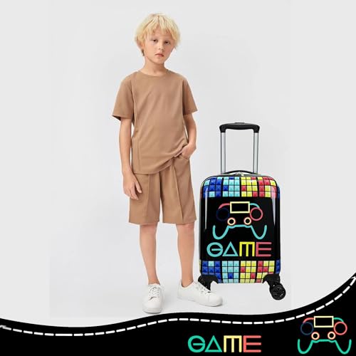 Homskiii Kids Suitcase Set for Boys Hardside Luggage with Spinner Wheels 2 Piece 16inch Toddler Suitcase for Boys Travel Carry on Luggage Airline Approved