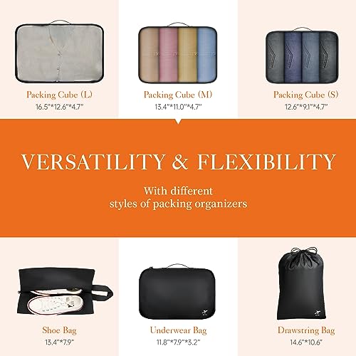 HOTOR Packing Cubes for Suitcases - 6 Pieces, Light Packing Cubes for Travel, Premium Suitcase Organizer Bags Set, Space-Saving Luggage Organizers, Travel Accessories and Essentials, Black