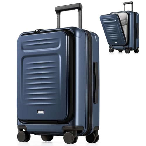 Coolife Carry On Luggage Suitcase : 22x14x9 Airline Approved Travel Luggage with Spinner Wheels, Front Pocket Expandable Hardshell Suitcases with TSA Lock Blue