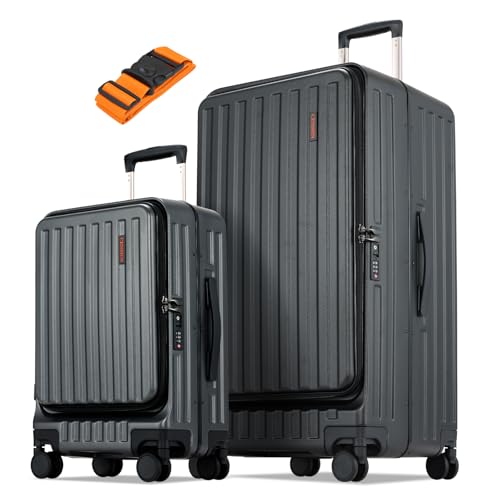 CENSIEN Luggage Sets 2 Pieces, 20 Inch Carry On Luggage and 29 Inch Checked Luggage with Spinner Wheels, Lightweight ABS+PC Hardshell Trunk Suitcases with Aluminum Frame, Top Opening (Black, 20/29)