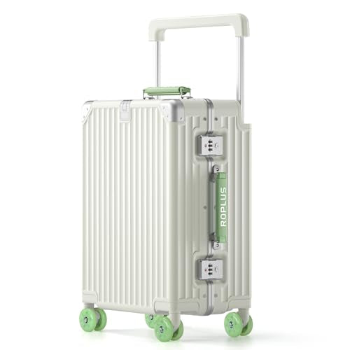 ROPLUS Aluminium Frame Carry on Luggage with Smooth Jelly Wheels, Hardside Zipperless Rolling Suitcase with TSA Lock (WhiteGreen, 21-Inch)