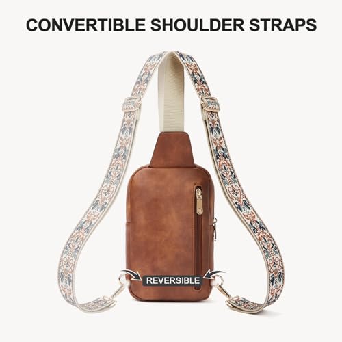 BOSTANTEN Sling Bag Quilted Crossbody Bags for Women Cross Body Purse PU Leather Fanny Pack with Adjustable Guitar Strap