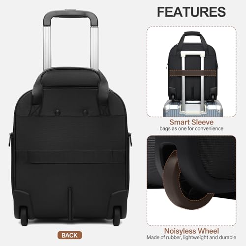 TIAWOLT Multi-functional 16-Inch Underseat Carry on Luggage With Wheels Softside Lightweight Compact Travel Business Suitcase bag for Pilots and Crew,Black