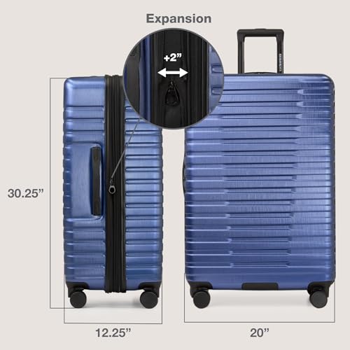 U.S. Traveler Boren Expandable Hardside Rugged Travel Luggage with 8 Spinner Wheels, Navy, Checked-Large 30-Inch