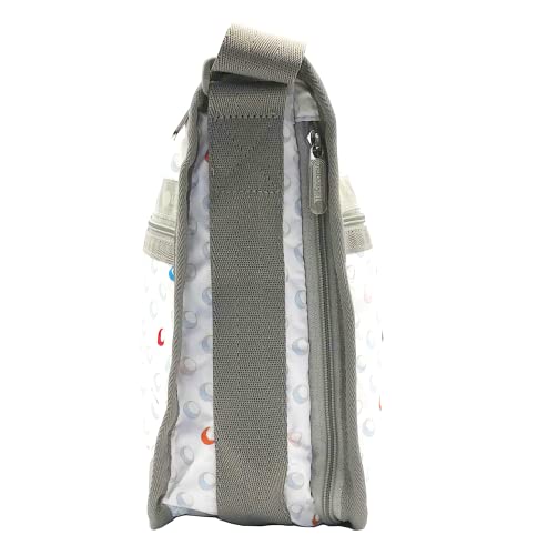 LeSportsac Sunlit Bubbles Deluxe Everyday Crossbody Bag + Cosmetic Bag, Style 7507/Color E553, Crisp White w Playful Bubbles, Vibrant Shades of Red, Blue, Orange, Muted Shades of Pink, Lt Blue & Khaki