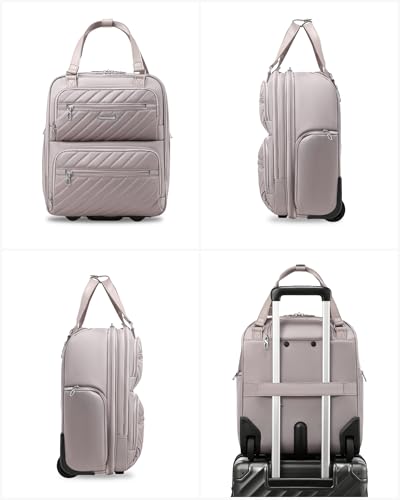 LUGGEX Underseat Carry On Luggage with Wheels, UDK Stylish Lightweight Under Seat Luggage, Soft Sided Personal Item Suitcase for Short Trip (UX-Core, Grey Pink, 16 Inch)