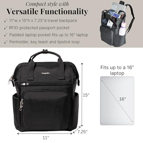 Baggallini Securtex Anti-Theft Windsor Backpack for Travel, Work & College, RFID & Locking Zipper, Up to 16" Laptop