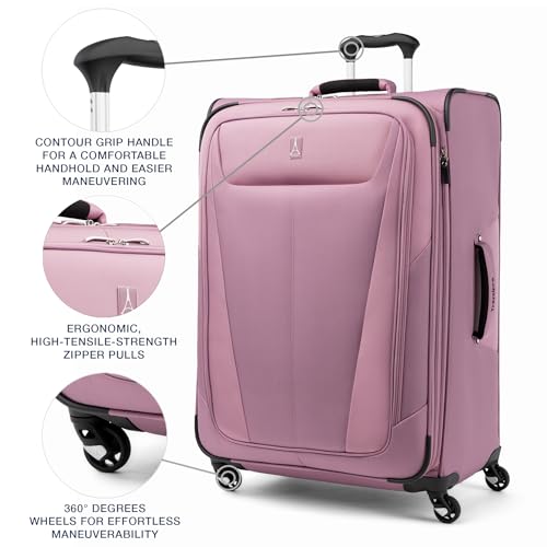 Travelpro Maxlite 5 Softside Expandable Luggage with 4 Spinner Wheels, Lightweight Suitcase, Men and Women, Orchid Pink Purple, Checked-Large 29-Inch