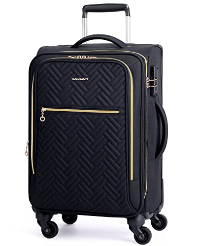 BAGSMART Carry On Luggage 20 Inch,Softside Expandable Suitcase with Spinner Wheels, Luggage 22x14x9 Airline Approved Rolling Lightweight Suitcases for Women Men, Compact Carry-On (Black)