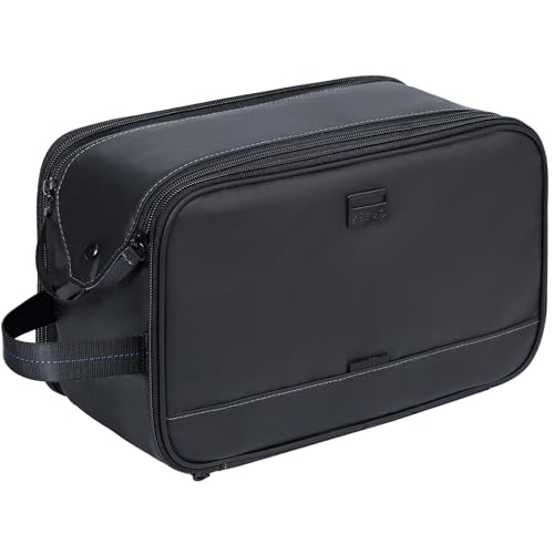ZEEMO Large Toiletry Bag for Men, Water Resistant Travel Dopp Kit, Double Sided Full Open Shaving Grooming Organizer, Bathroom Accessories & Cosmetics Case, Black