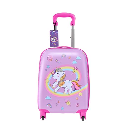 VEVOR Kids Luggage Set, 5 Piece, 18 Inch Hardside Rolling Wheels Suitcase with Backpack & U-shape Pillow, Unicorn Kids Carry on Luggage Set, Holiday Birthday Gift for Girls Boys, Airline Approved