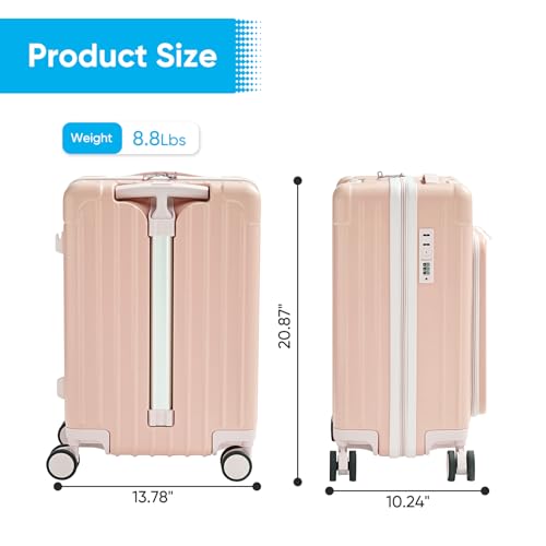 TABU 20" Carry on Luggage with Seat for Kids & Adults，Front-Opening Hardshell Carry On Suitcase with Double Handles & TSA Lock, Pink
