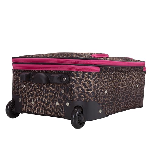 Rockland Fashion Softside 2 Piece Luggage Set, Expandable, (14" Tote/19" Upright), Pink Leopard