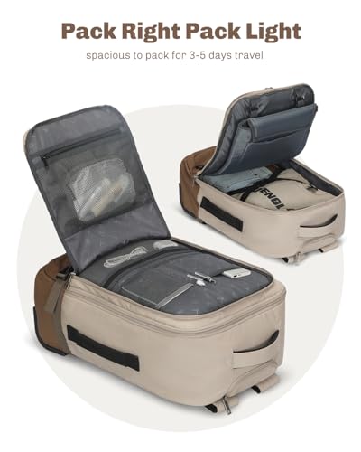 Hynes Eagle Rolling Backpack 42L Backpack with Wheels Airline Approved Carry on Luggage Laptop Travel Suitcase Bag for Women Men Khaki