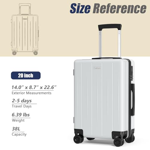 Cosbarn Carry On Luggage 22x14x9 Airline Approved, 20 inch Hard Shell Suitcase, ABS Hardside Suitcases, Lightweight Travel Luggage with 8 Silent Spinner Wheels, Black