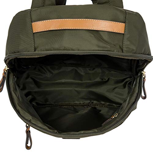 Bric’s X-Travel City Backpack 13 Inch, Lightweight Designer Daypack with Leather Trim, Large Compartments, Padded Straps and Trolley Sleeve for Everyday or Travel Use - Olive