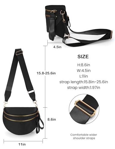 FEIBOON Spacious Nylon Crossbody Bag Bum Bag Handbags Wallets Purses Trendy Shoulder Bag for Women (black)