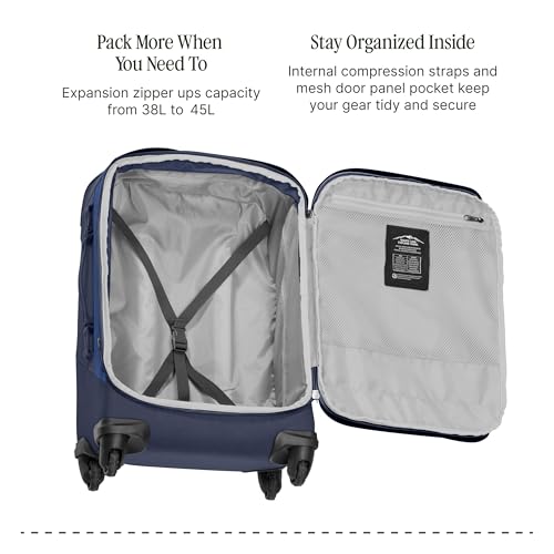 Eagle Creek Expanse 4-Wheel 22" Carry-On Luggage - Rolling Four-Wheel Carry-On Luggage for Easy Travel - Lockable Zippers - Expandable Main Compartment - Telescoping Handles - Pilot Blue