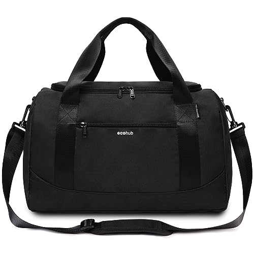 ECOHUB 16'' Personal Item Bag Mini Duffel with Shoulder Strap Small Travel Bags Underseat Carry on for United Airlines Gym for Women and Men (Black)