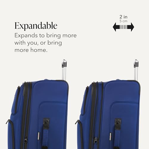 SWISSGEAR Sion Softside Expandable Spinner Luggage Durable Lightweight Travel Suitcase, Blue, Checked-Large