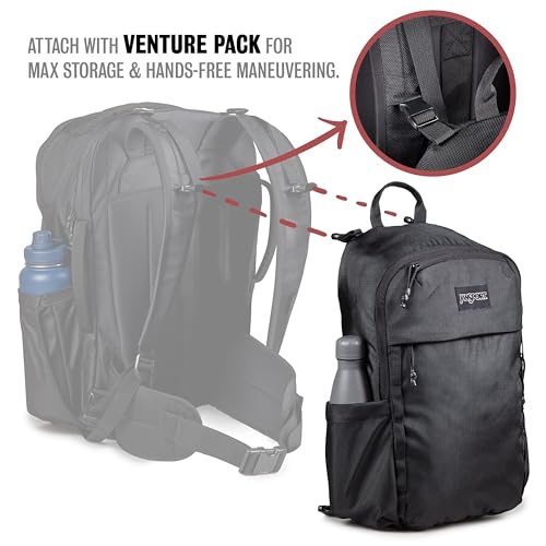JanSport Venture Pack – Travel Pack With Large Main Compartment with Compression Straps, Dual Water Bottle Pockets, Padded Hip Belt & Luggage Trolley Pass-Through, Black