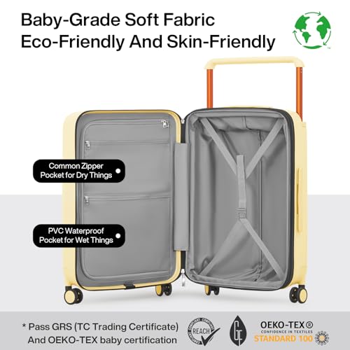 mixi Large Capacity Expandable Carry On Luggage Airline Approved 20'' Lightweight Luggage Wide Handle PC Hardshell Suitcases with Spinner Wheels & TSA Lock, Lark Yellow
