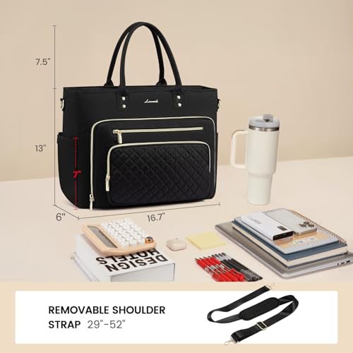 LOVEVOOK Teacher Tote Bag for Women Work, Laptop Bag Work Tote Bag Nurse Bags With Large Cup Holder, Professional Computer Briefcase Business Large Purses Handbag, Diaper Bag Mother Gift, Black