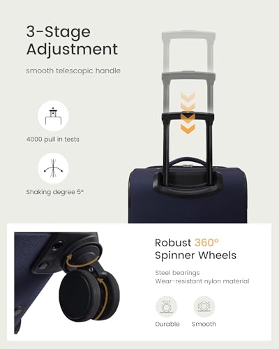 LOVEVOOK Carry On Luggage 22x14x9 Airline Approved, Softside Suitcase with Spinner Wheels for Men Women, 22 Inch Rolling Luggage with TSA Lock Multiple Compartments for Travel Business Trip