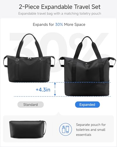 LUGGEX Travel Duffel Bags for Woman, Expandable Weekender Carry On Bag, Overnight Tote Bag with Toiletry Bag for Sport Gym Hospital (TTX, Blue)