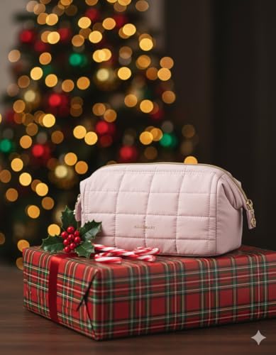 BAGSMART Makeup Bag Travel Toiletry Bag, Puffy Padded Make Up Bags for Women Makeup Organizer Case, Wide-open Pouch Purse Travel Essentials Toiletries Accessories Brushes, Pink