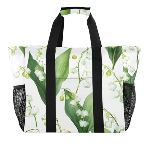 OTVEE Fresh Lily Bloom Pattern Beach Tote Pool Bags for Women Ladies Large Waterproof Gym Tote Carry On Bag for Weekender Swim Gym Shopping Travel Daily Bag